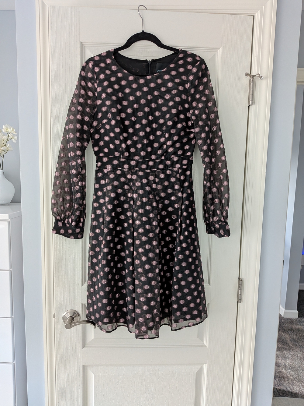 Cynthia Rowley Black Pink Metallic Dot Dress Size 4 NWOT